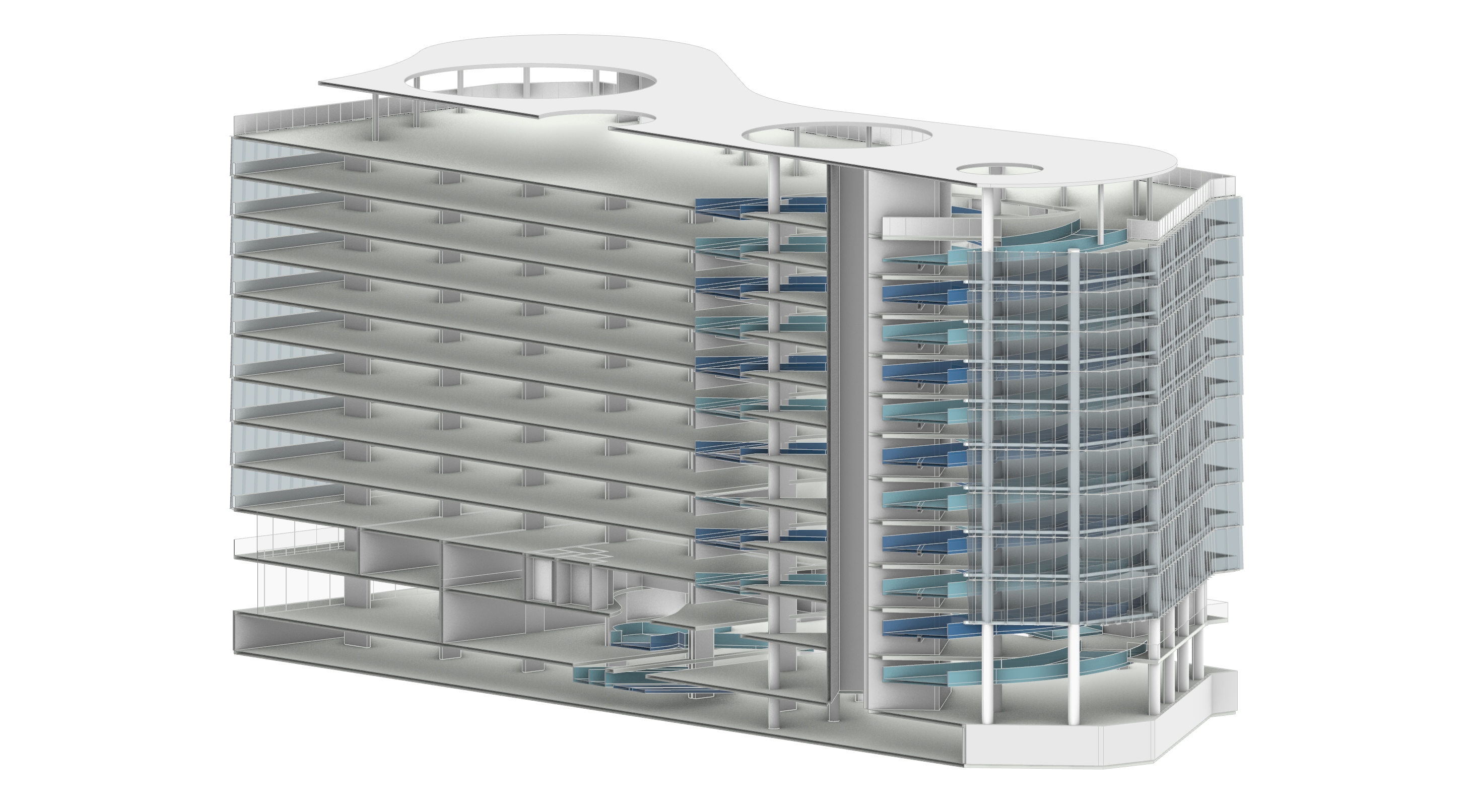 Internal structure showing parking and ramps